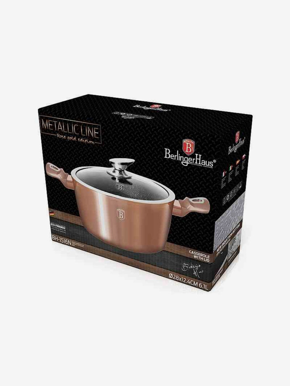 Berlingerhaus Kozarec z marmornato površino in pokrovom 28 cm Rosegold Metallic Line BERLINGERHAUS