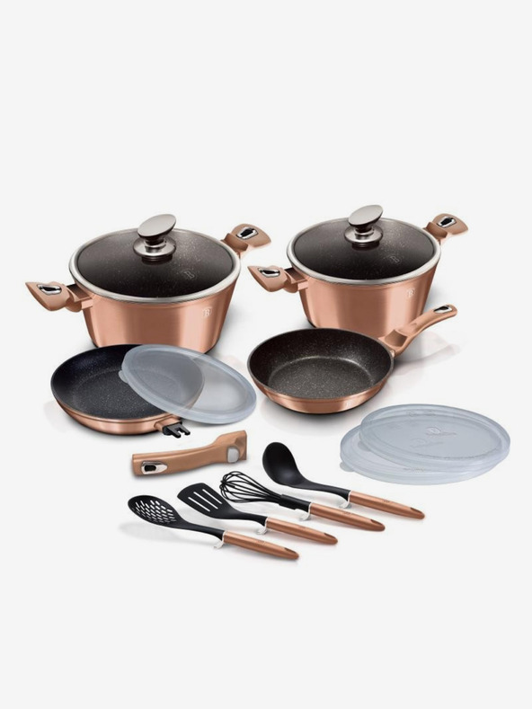 Berlingerhaus Garnitura posod s površino iz marmorja 13 kosov Rosegold Metallic Line BERLINGERHAUS