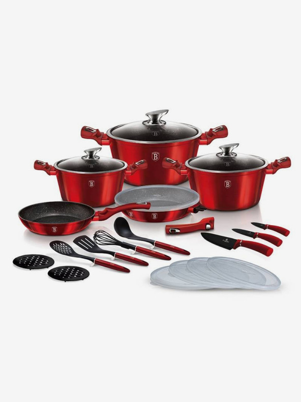 Berlingerhaus Garnitura posode z marmornato površino 22 kosov Burgundy Metallic Line BERLINGERHAUS