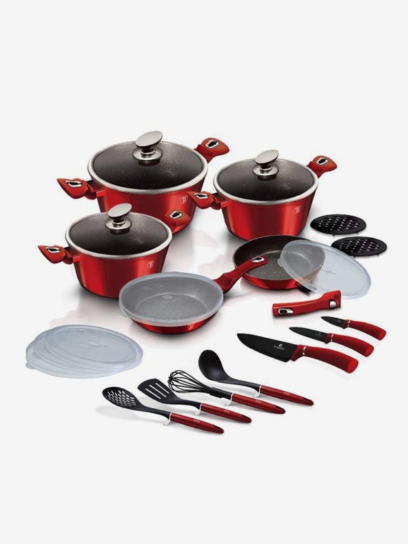 Berlingerhaus Garnitura posode z marmornato površino 22 kosov Burgundy Metallic Line BERLINGERHAUS