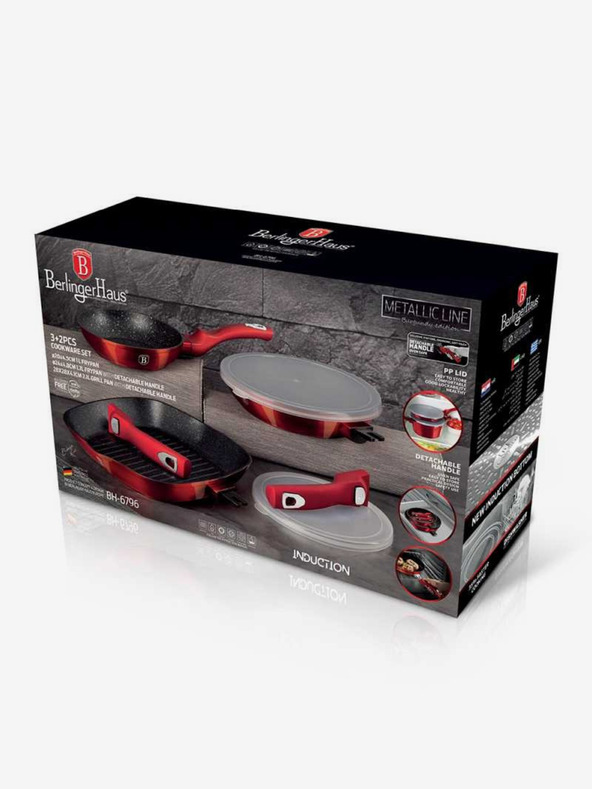 Berlingerhaus Ponev z odstranljivo ročajem komplet 5 kosov Burgundy Metallic Line žar BERLINGERHAUS