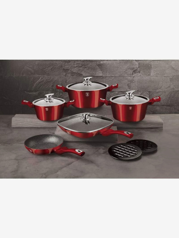 Berlingerhaus Garnitura posode s površino iz marmorja 11 kosov Burgundy Metallic Line BERLINGERHAUS