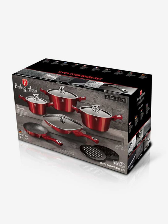 Berlingerhaus Garnitura posode s površino iz marmorja 11 kosov Burgundy Metallic Line BERLINGERHAUS