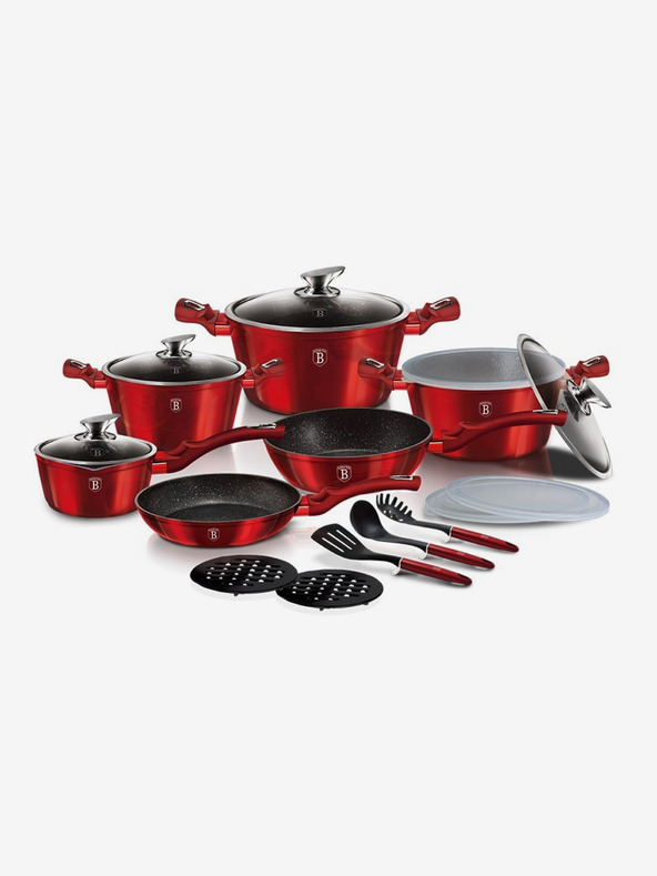 Berlingerhaus Garnitura posode z marmornato površino 18 kosov Burgundy Metallic Line BERLINGERHAUS