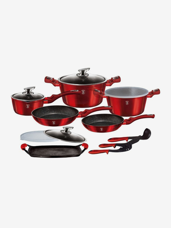 Berlingerhaus Komplet posod z marmornato površino Burgundy Metallic Line BERLINGERHAUS Burgundy Metallic Line