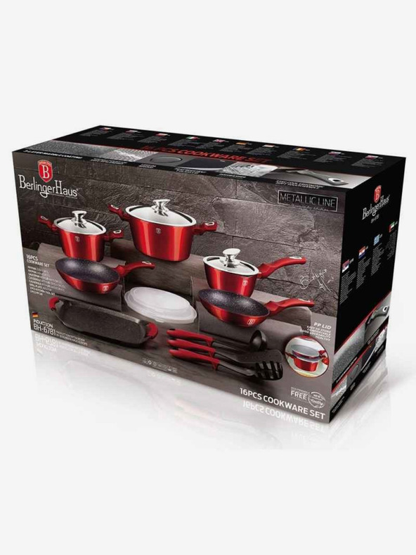 Berlingerhaus Komplet posod z marmornato površino Burgundy Metallic Line BERLINGERHAUS Burgundy Metallic Line