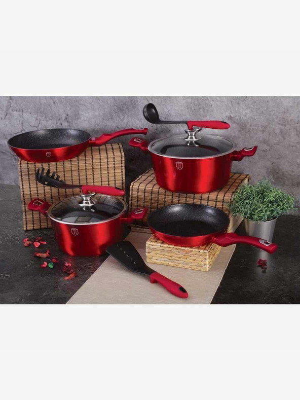 Berlingerhaus Komplet posod z marmornato površino Burgundy Metallic Line BERLINGERHAUS Burgundy Metallic Line