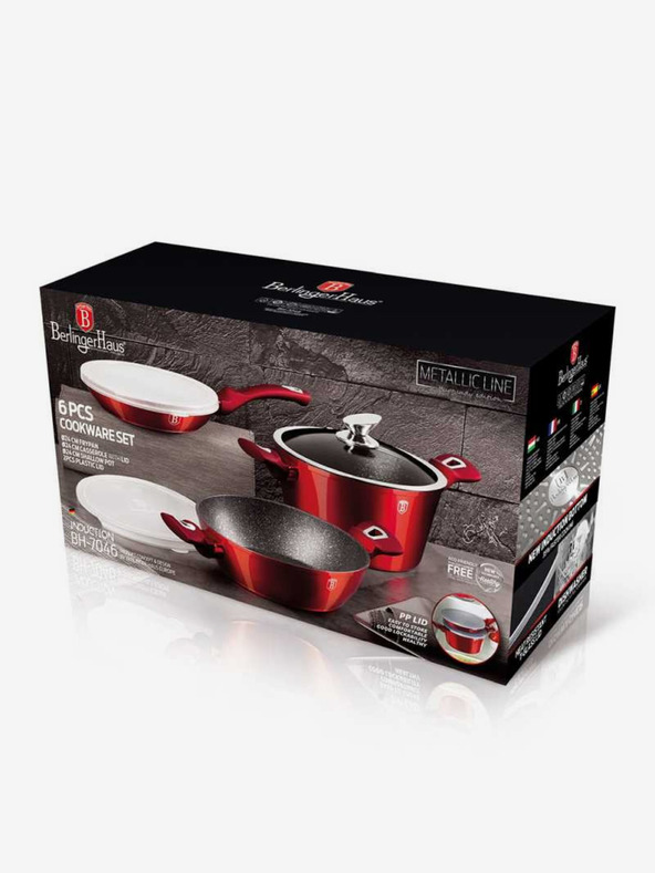 Berlingerhaus Komplet posode z marmornato površino 6 kosov Burgundy Metallic Line BERLINGERHAUS