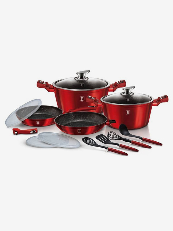 Berlingerhaus Garnitura posode z marmorno površino 13 kosov Burgundy Metallic Line I BERLINGERHAUS