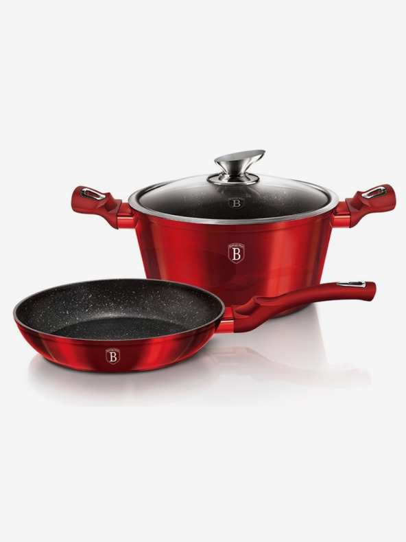 Berlingerhaus Komplet posod z marmornato površino 3 kosi Burgundy Metallic Line BERLINGERHAUS