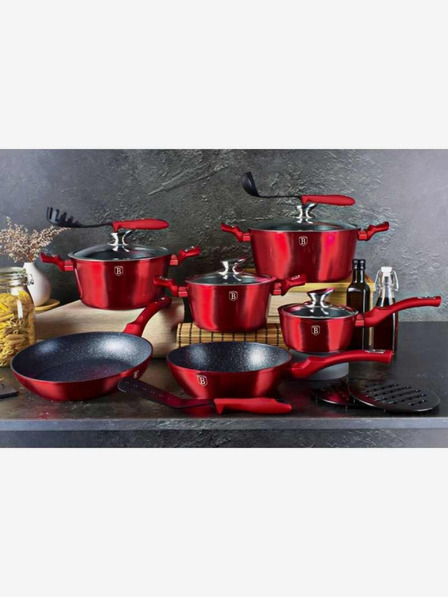 Berlingerhaus Komplet posod z marmornato površino 3 kosi Burgundy Metallic Line BERLINGERHAUS