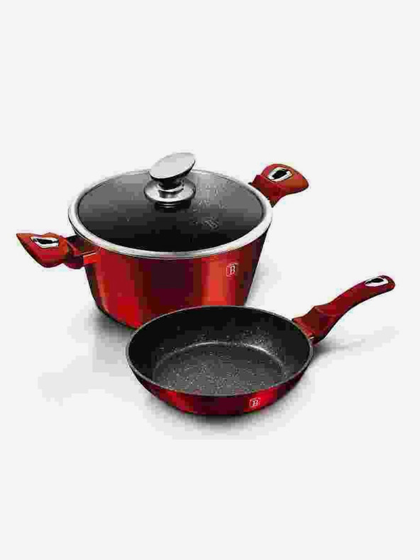 Berlingerhaus Komplet posod z marmornato površino 3 kosi Burgundy Metallic Line BERLINGERHAUS