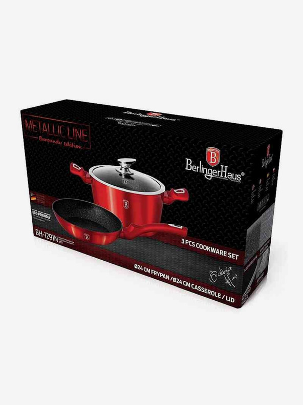 Berlingerhaus Komplet posod z marmornato površino 3 kosi Burgundy Metallic Line BERLINGERHAUS