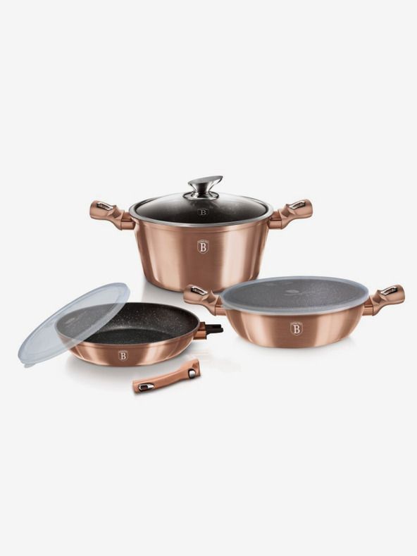 Berlingerhaus Garnitura posode s površino iz marmorja 6 kosov Rosegold Metallic Line BERLINGERHAUS