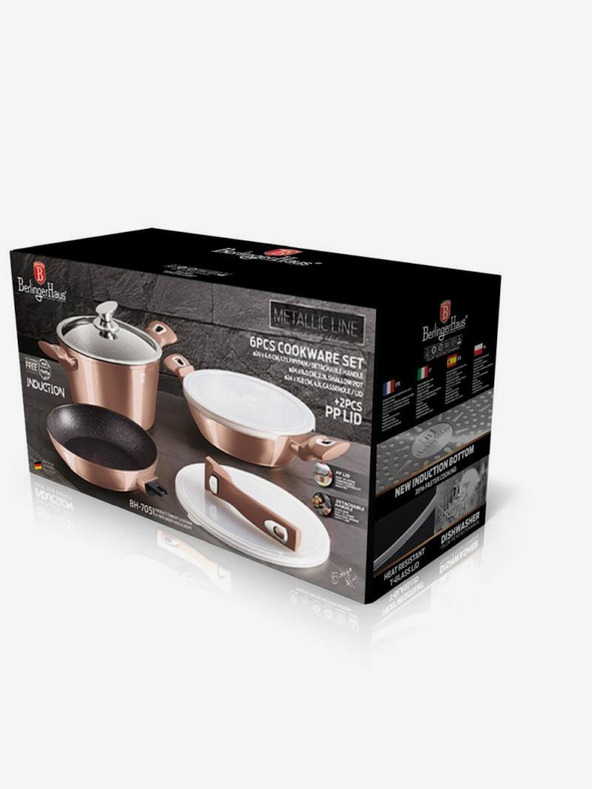 Berlingerhaus Garnitura posode s površino iz marmorja 6 kosov Rosegold Metallic Line BERLINGERHAUS