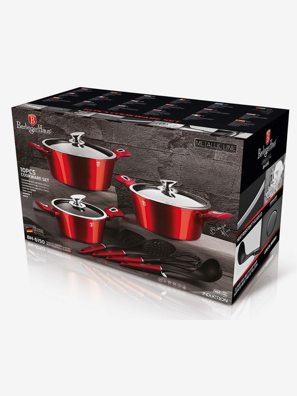 Berlingerhaus Komplet posod z marmornato površino 10 kosov Burgundy Metallic Line BERLINGERHAUS