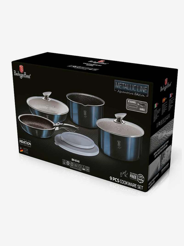 Berlingerhaus Garnitura za kuhanje s snemljivim ročajem 9 kosov Aquamarine Metallic Line BERLINGERHAUS