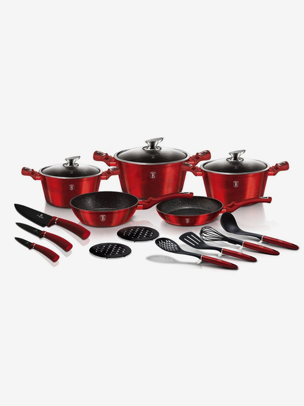 Berlingerhaus Garnitura posode z marmornato površino 17 kosov Burgundy Metallic Line BERLINGERHAUS