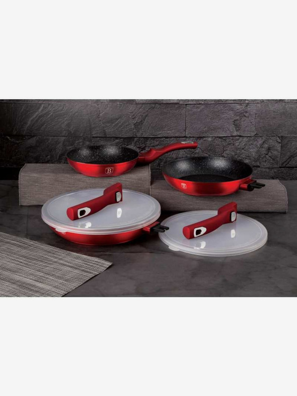 Berlingerhaus Ponev za cvrtje s snemljivim ročajem set 5 Burgundy Metallic Line BERLINGERHAUS