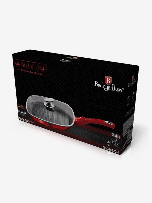 Berlingerhaus Ponev za peko na žaru s pokrovom in marmornato površino 28 cm Burgundy Metallic Line BERLINGERHAUS