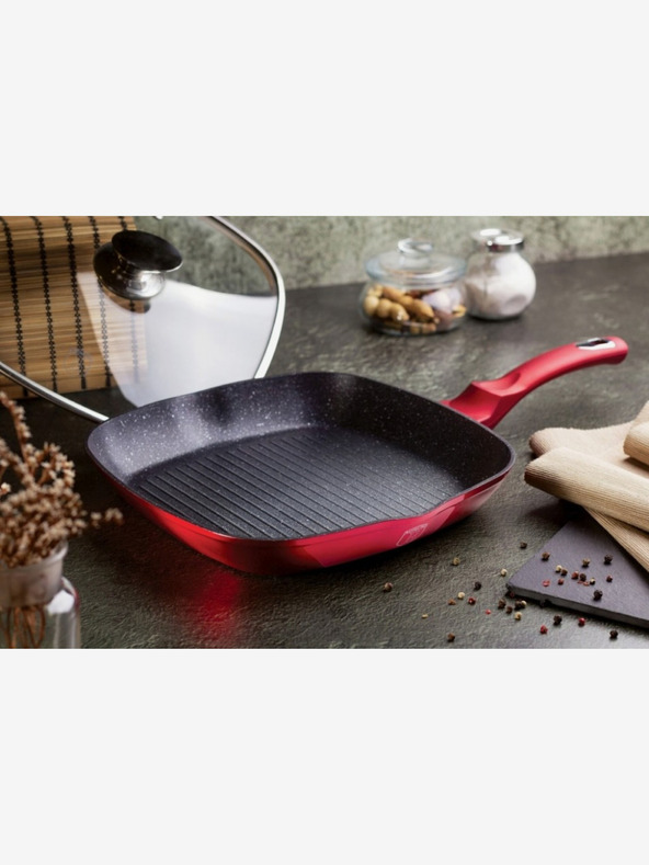 Berlingerhaus Ponev za peko na žaru s pokrovom in marmornato površino 28 cm Burgundy Metallic Line BERLINGERHAUS