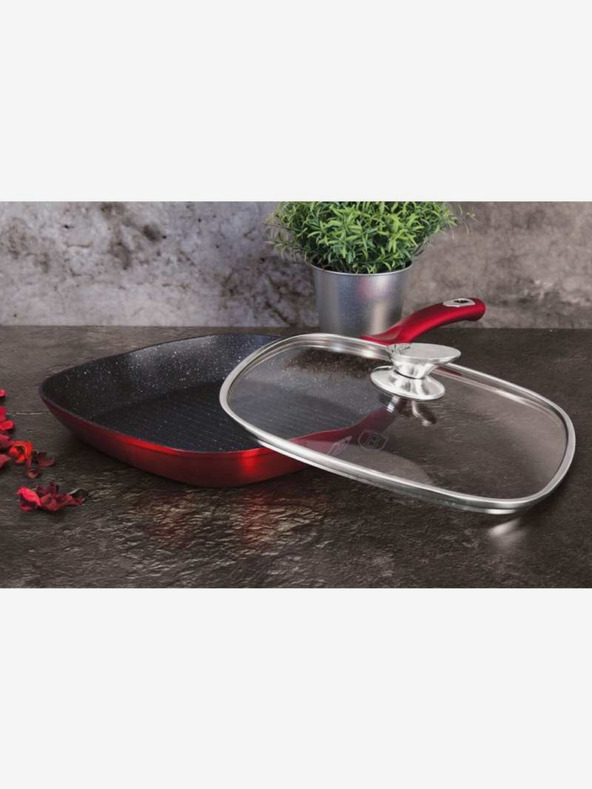 Berlingerhaus Ponev za peko na žaru s pokrovom in marmornato površino 28 cm Burgundy Metallic Line BERLINGERHAUS