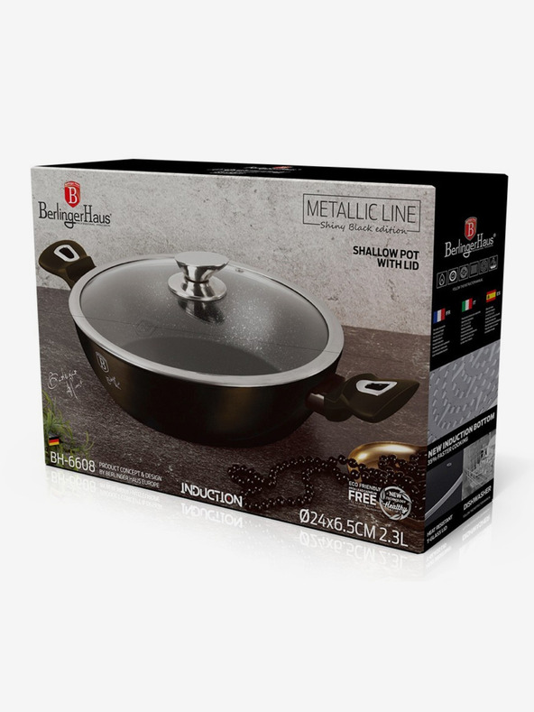 Berlingerhaus Globoka ponev s pokrovom 24 cm Shiny Black Collection BERLINGERHAUS