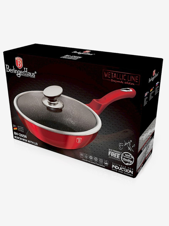 Berlingerhaus Vok ponev s pokrovko z marmornim povojem 28 cm Burgundy Metallic Line BERLINGERHAUS