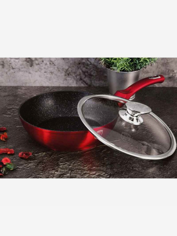 Berlingerhaus Globoka ponev z marmornato površino in pokrovom 24 cm Burgundy Metallic Line BERLINGERHAUS