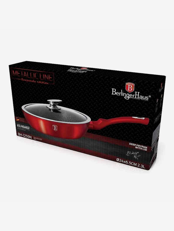 Berlingerhaus Globoka ponev z marmornato površino in pokrovom 24 cm Burgundy Metallic Line BERLINGERHAUS