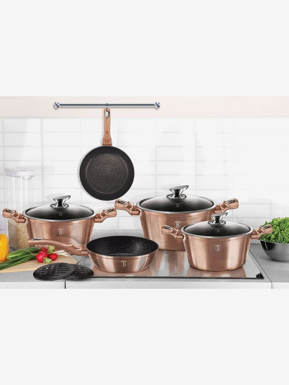 Berlingerhaus Ponev Wok z marmornato površino BERLINGERHAUS Rosegold Metallic Line (28 cm)