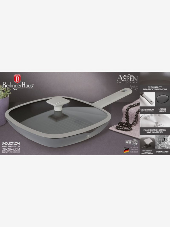 Berlingerhaus Ponev za peko na žaru s pokrovom s titanovo neprijemljivo prevleko 28 cm Aspen Collection BERLINGERHAUS