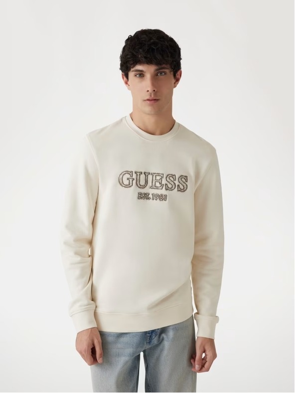 Guess Jeans Moška bež jopica z izvezenim logotipom Guess jeans