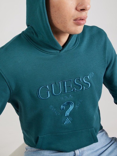 Guess Jeans Moška turkizna jopica z izvezenim logotipom in kapuco Guess jeans