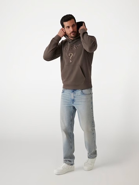 Guess Jeans Moška rjava jopica z izvezenim logotipom inkapuco Guess jeans