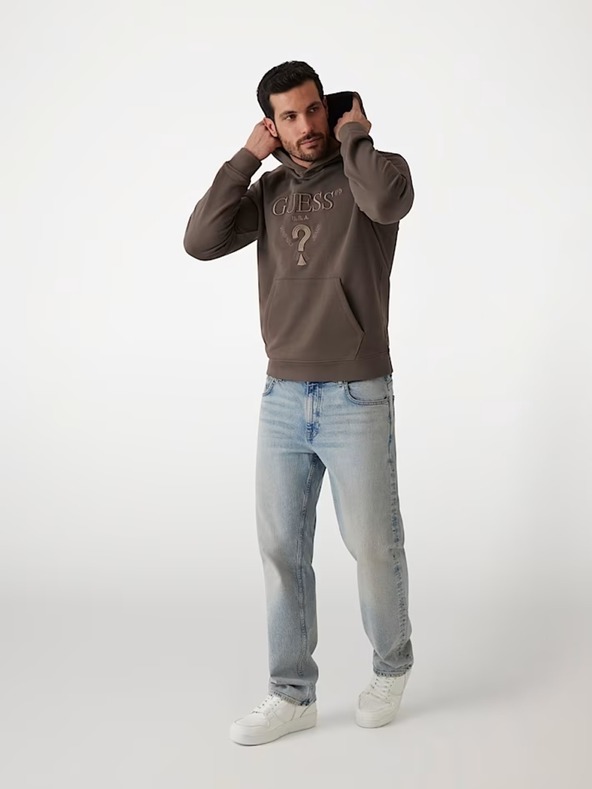 Guess Jeans Moška rjava jopica z izvezenim logotipom inkapuco Guess jeans