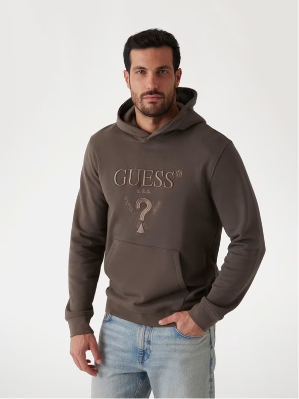 Guess Jeans Moška rjava jopica z izvezenim logotipom inkapuco Guess jeans