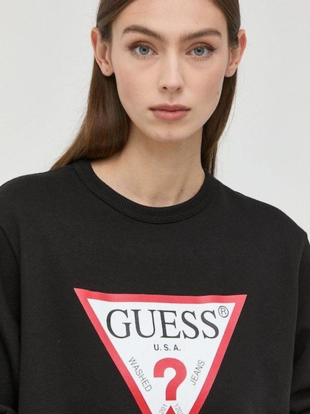 Guess Jeans Ženska črna jopica z velikim trikotnim logotipom Guess jeans