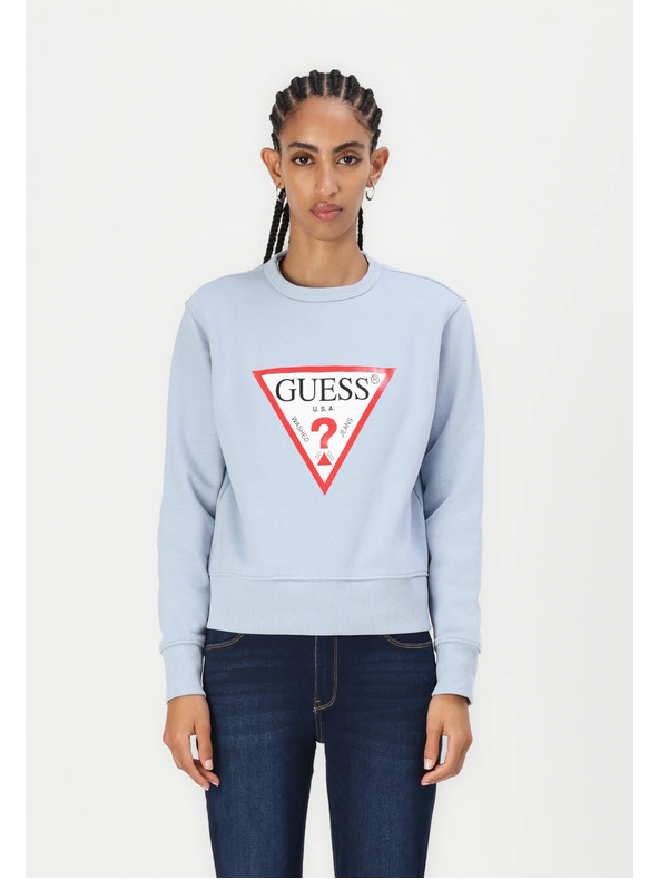 Guess Jeans Ženska svetlo modra jopica z velikim trikotnim logotipom Guess jeans