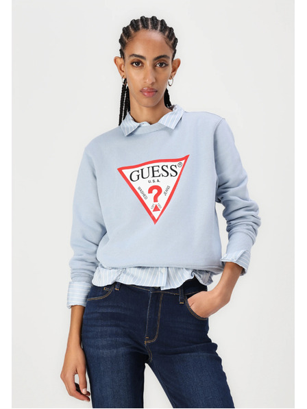 Guess Jeans Ženska svetlo modra jopica z velikim trikotnim logotipom Guess jeans