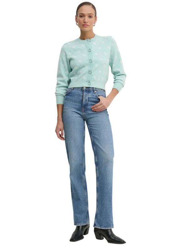 Guess Jeans Damski zeleni kardigan iz volnene mešanice z logom 4G Guess jeans