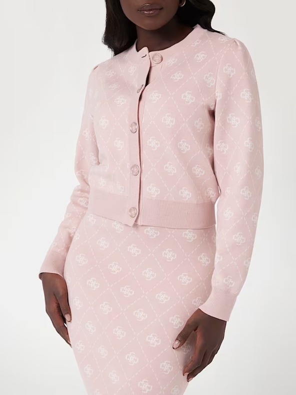 Guess Jeans Damski rožnati kardigan iz volnene mešanice z logom 4G Guess jeans