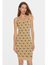 Guess Jeans Ženska bež mini obleka iz volnene mešanice z logotipom 4G Guess jeans