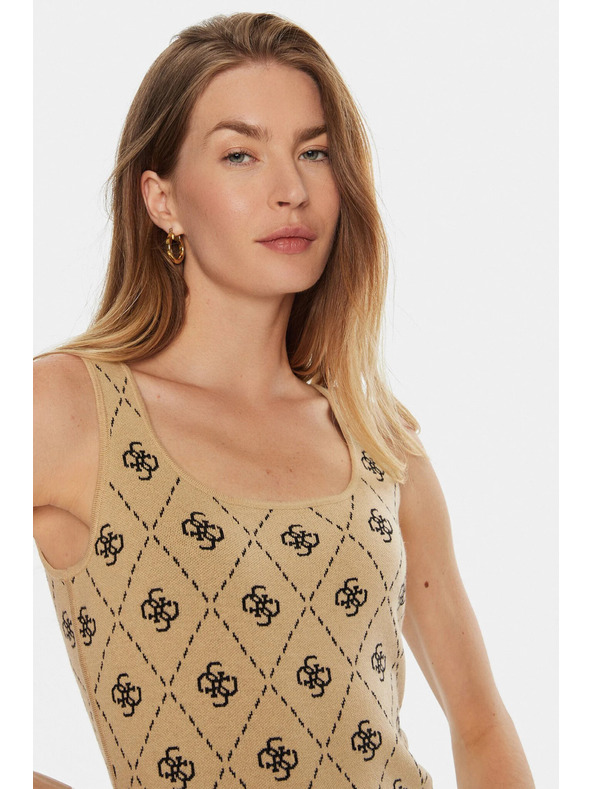 Guess Jeans Ženska bež mini obleka iz volnene mešanice z logotipom 4G Guess jeans