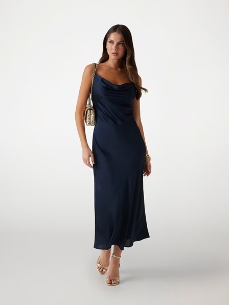 Guess Jeans Ženska modra satenasta obleka Guess jeans