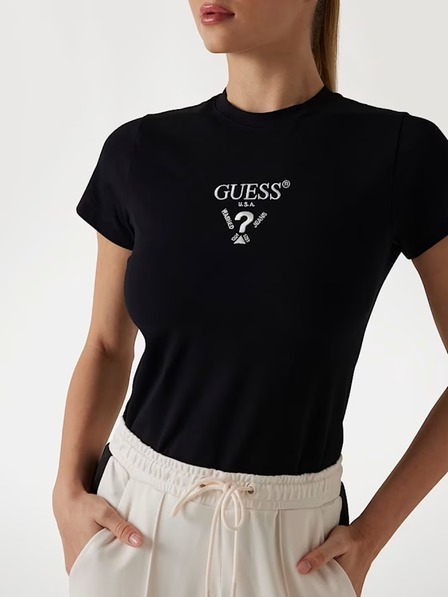 Guess Jeans Ženska črna majica s prednjim logotipom Guess jeans