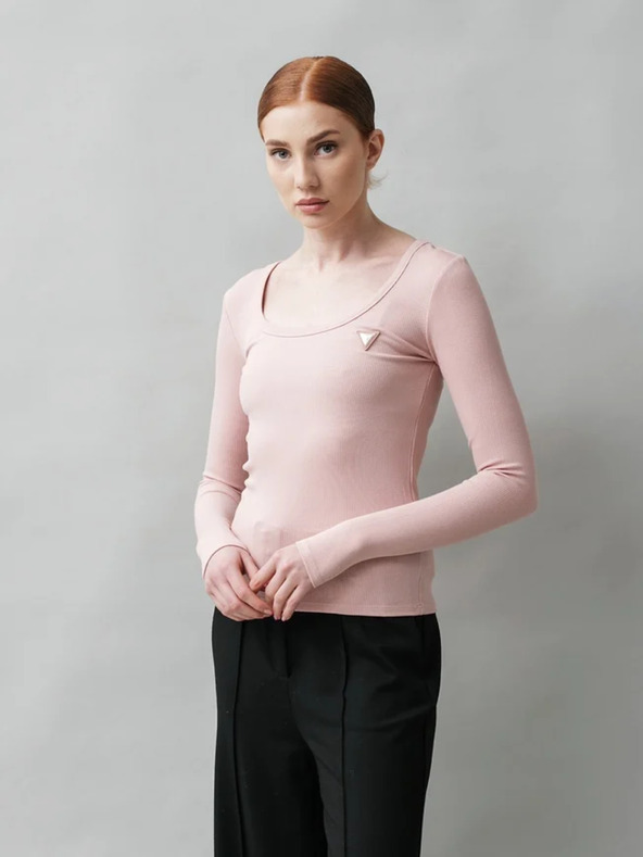 Guess Jeans Ženska roza majica z dolgimi rokavi Guess jeans