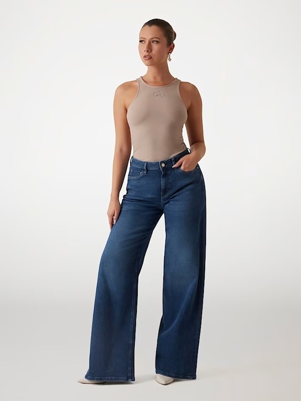 Guess Jeans Ženska svetlo rjava majica z logotipom 4G Guess jeans