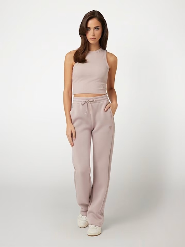 Guess Jeans Ženska roza crop majica iz rebrastega pletiva Guess jeans