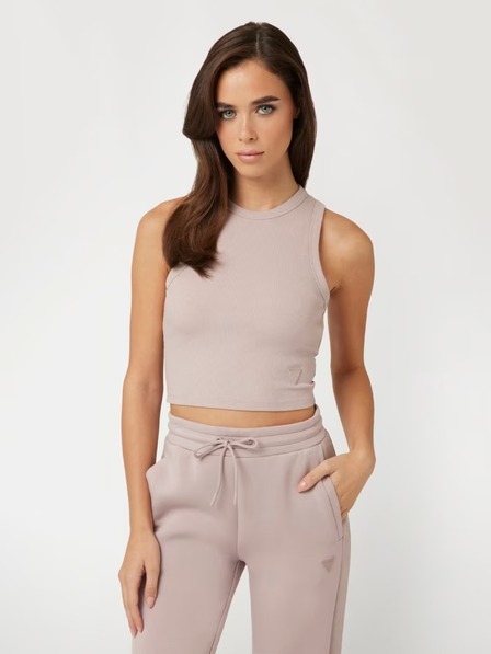 Guess Jeans Ženska roza crop majica iz rebrastega pletiva Guess jeans